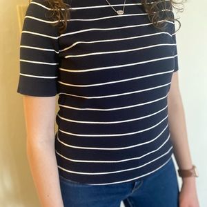 Navy Blue & White Striped Blouse